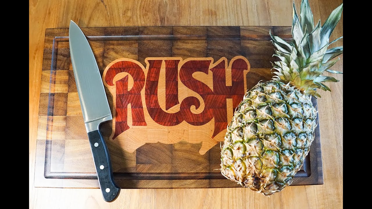 Making a RUSH-themed inlaid end-grain cutting board on CNC