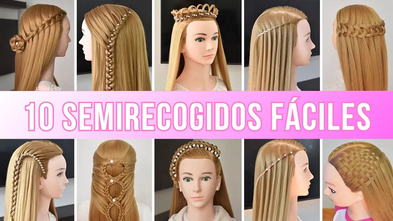 10 Semirecogidos Fáciles y Rápidos ❤️ Peinados con Trenzas para Cabello Largo y Suelto Paso a Paso