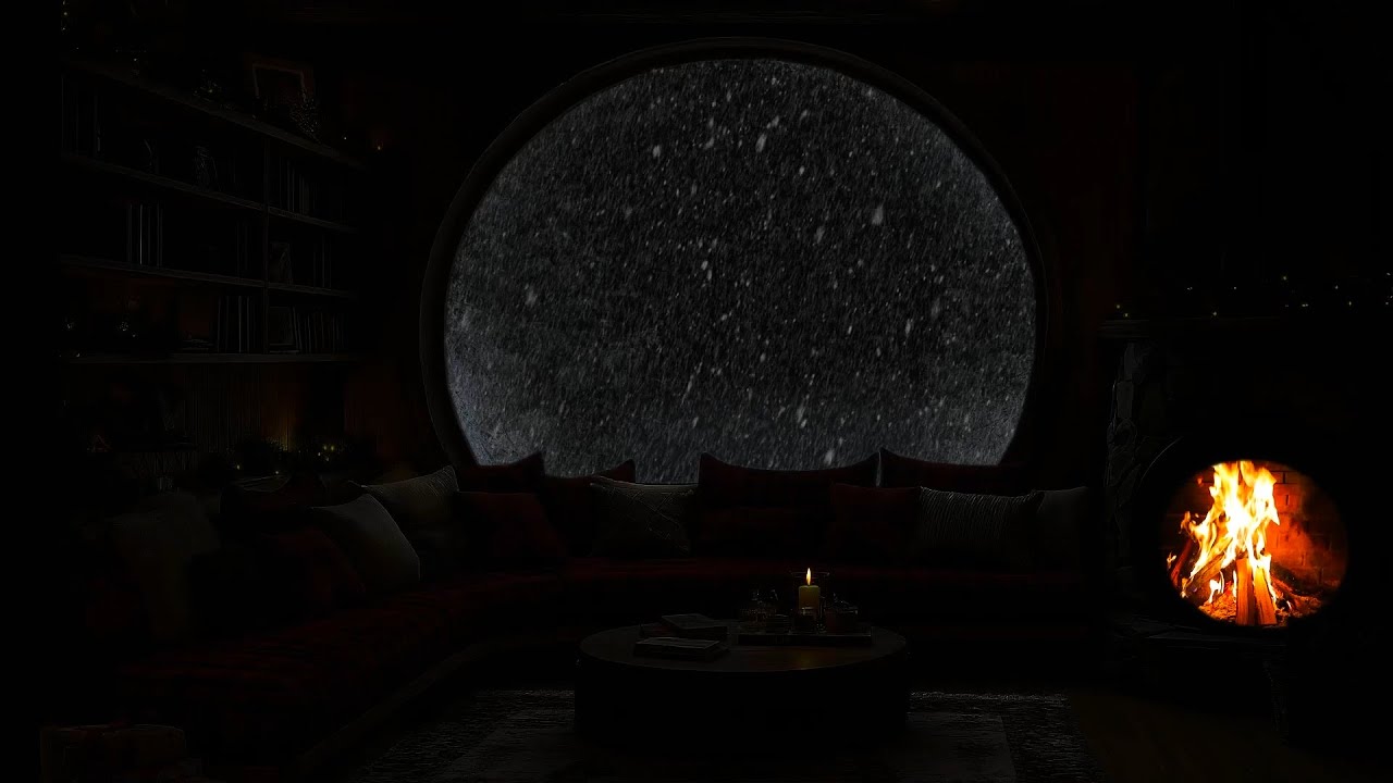 Winter Storm with Fireplace Crackling in a Wooden Cabin Night 😴🔥 – Best Sounds for Deep Sleep