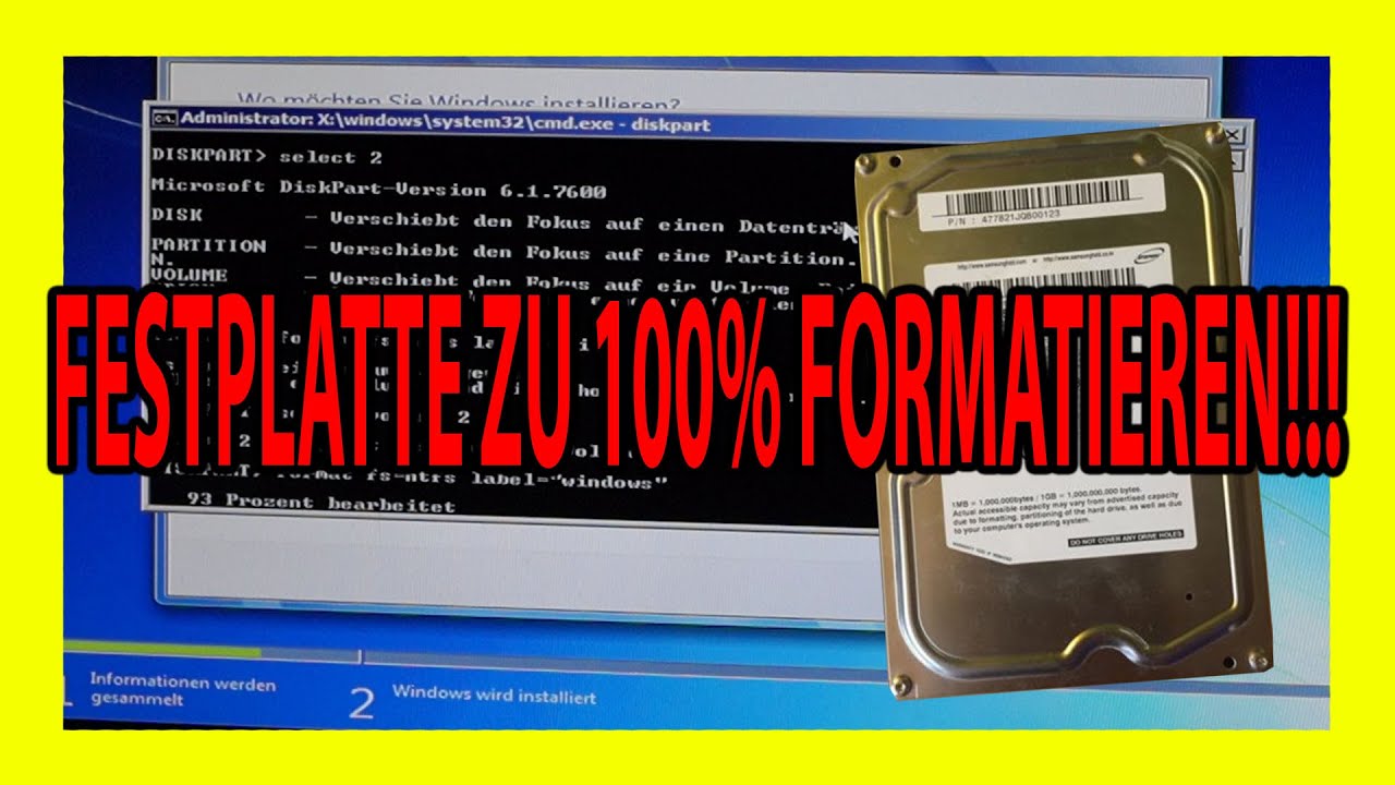 FESTPLATTE KOMPLETT FORMATIEREN (volle Daten l&ouml;schung) german