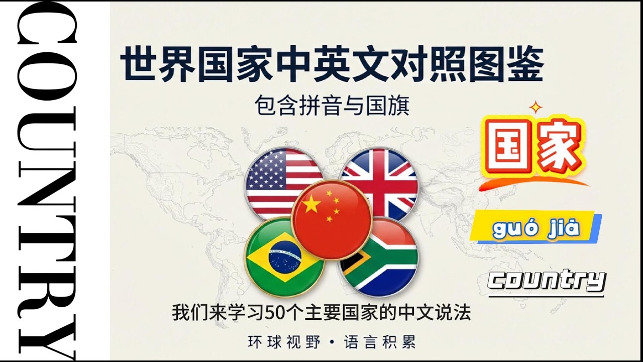 50 Countries name  in Mandarin Chinese | How to say your nationality | HSK Vocabulary 认识50个国家｜国家中文名称