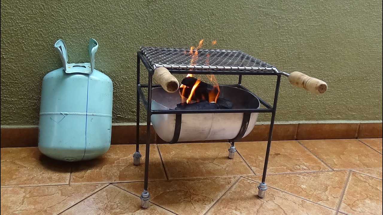 #mini churrasqueira FIZ UMA NOVA CHURRASQUEIRA  DE CILINDRO DE AR CONDICIONADO