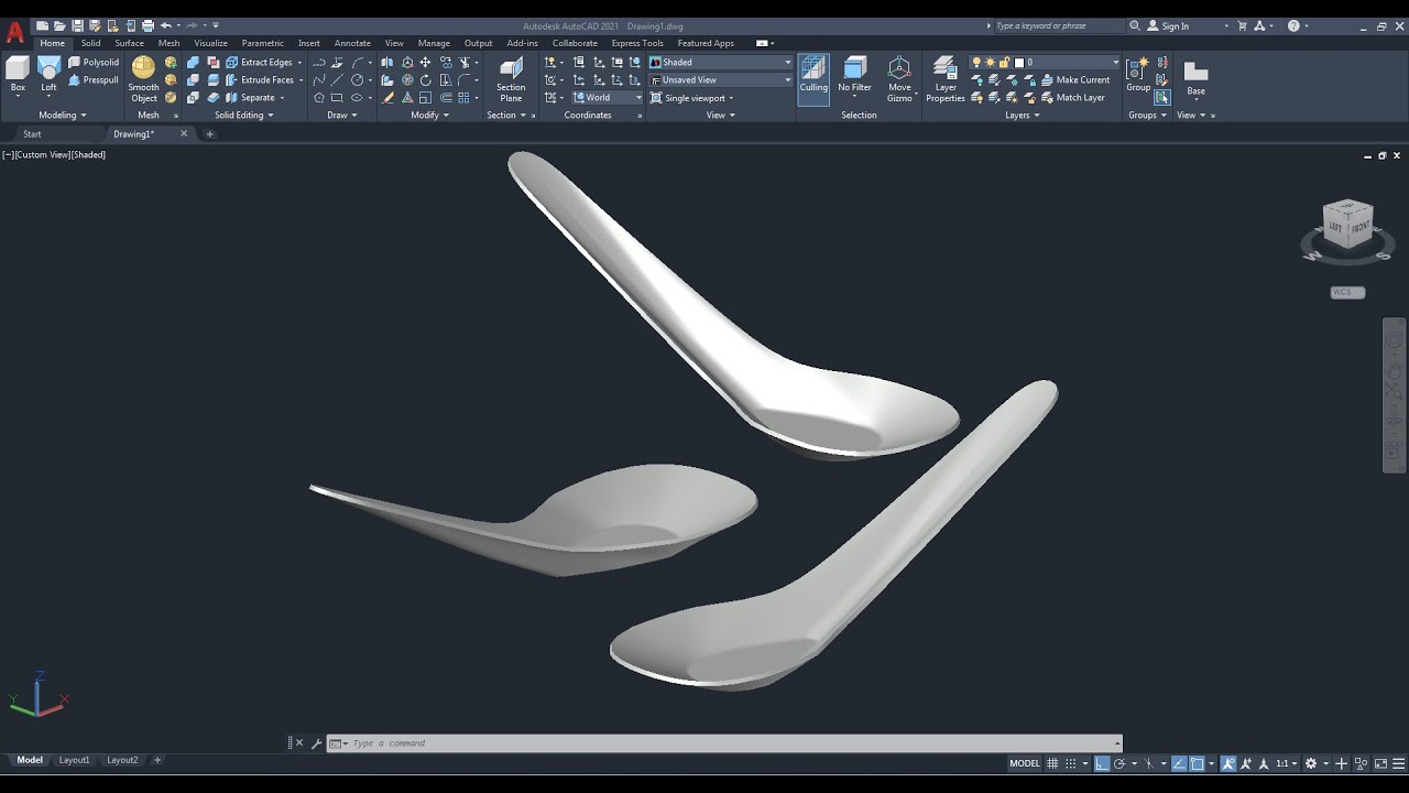 AutoCAD 3D, 3D Modeling, how to drawing 3D spoon, Basic tutorial, sketches