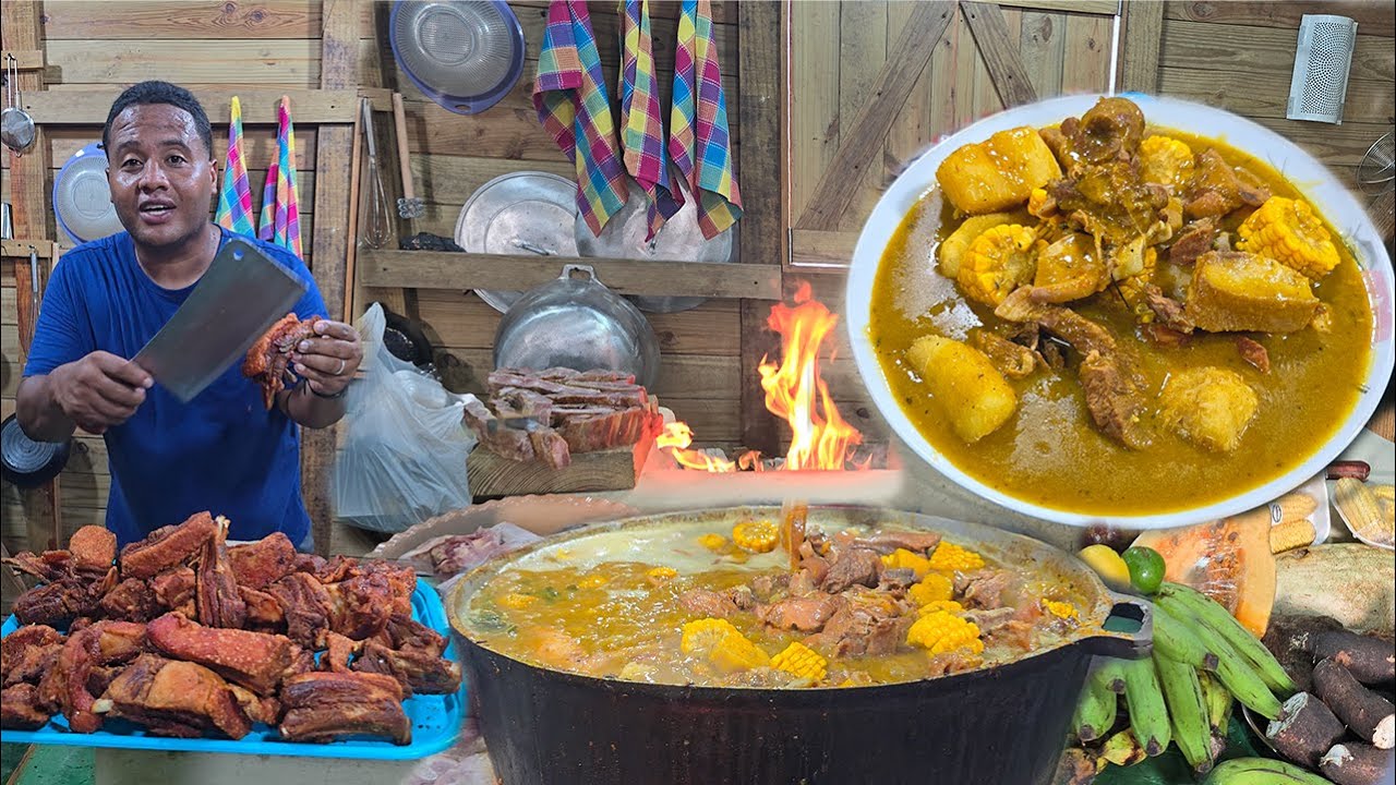SANCOCHO Y CHICHARRÓN comida típica en LA NUEVA COCINA. La vida en el campo