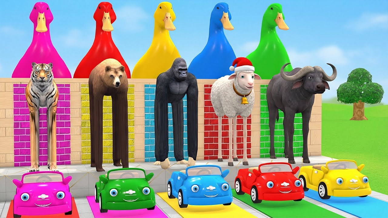 Long Slide Game with Cow Elephant Gorilla Hippopotamus Tiger 3d Animal Game Funny 3d Animals