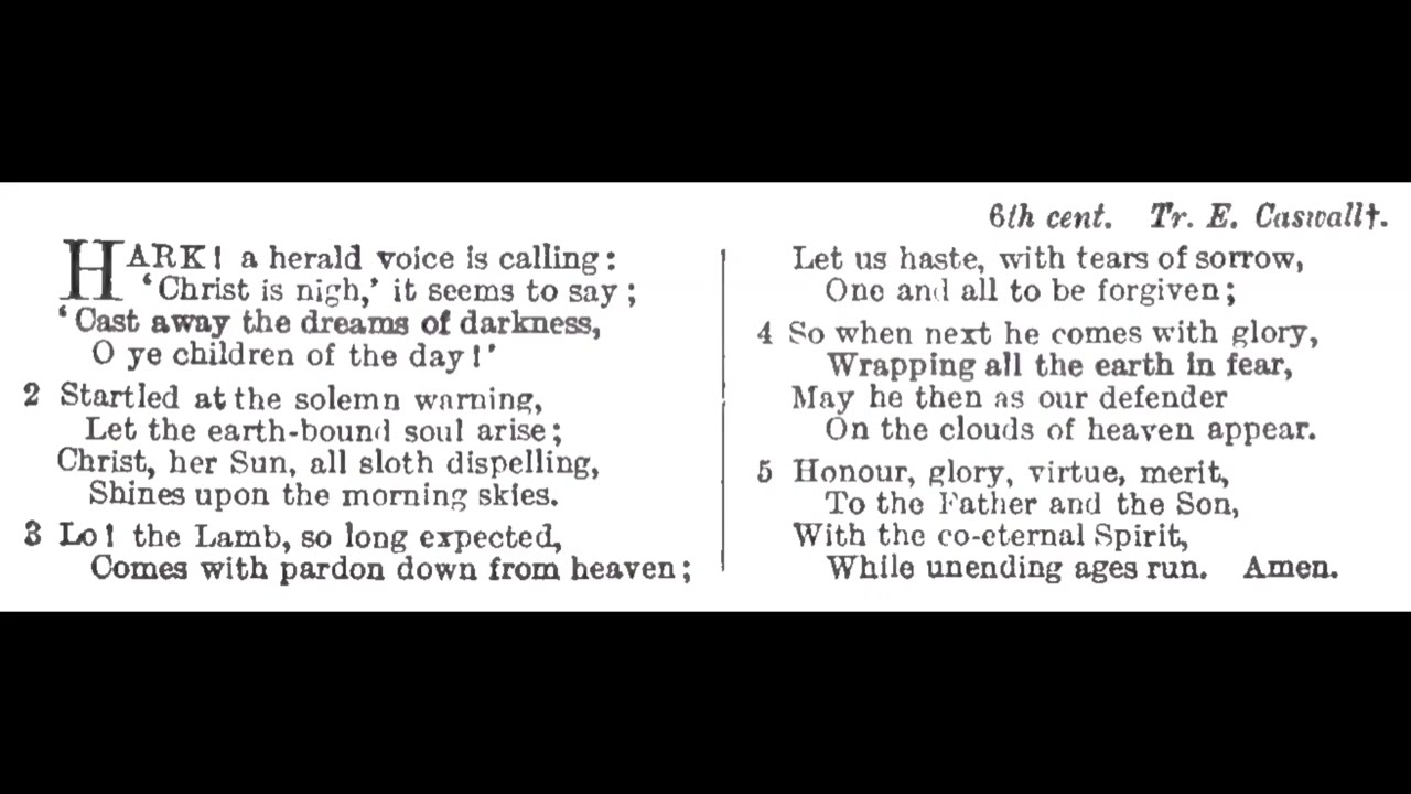 Hark! a herald voice is calling (Vox clara ecce intonat), 5 vv. with Amen (MERTON)