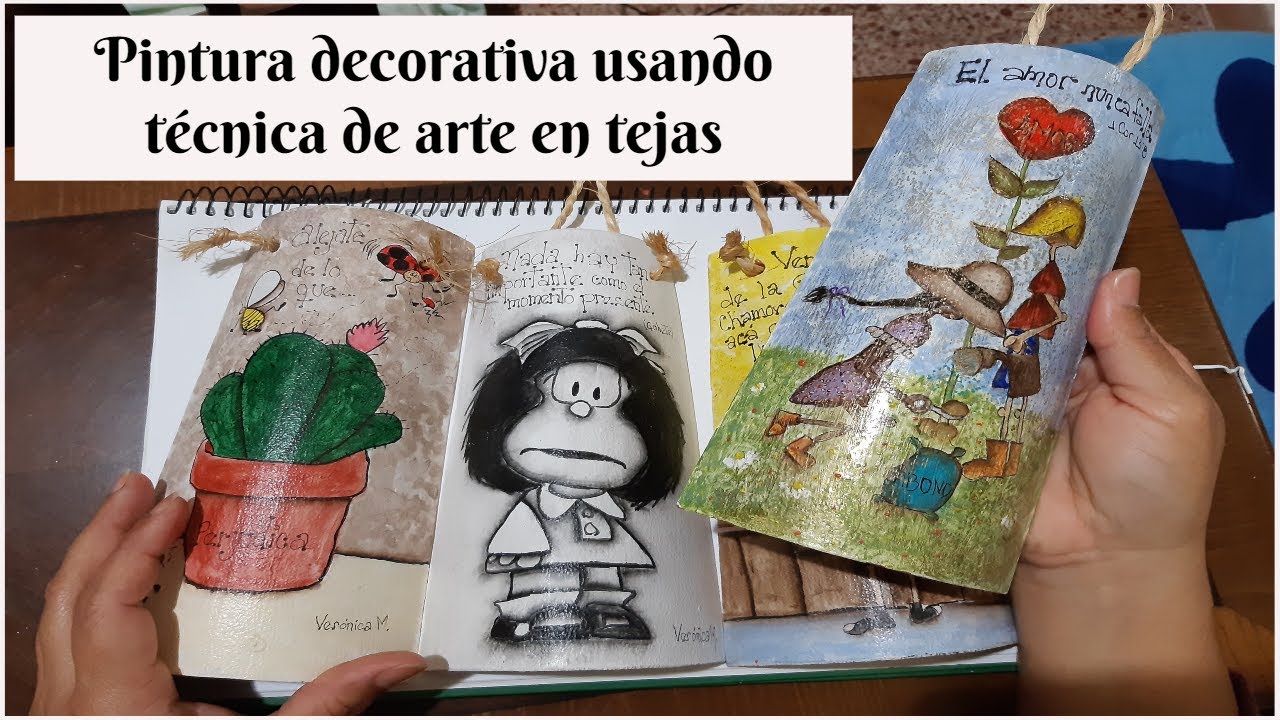 Pintura decorativa usando técnica de arte en tejas