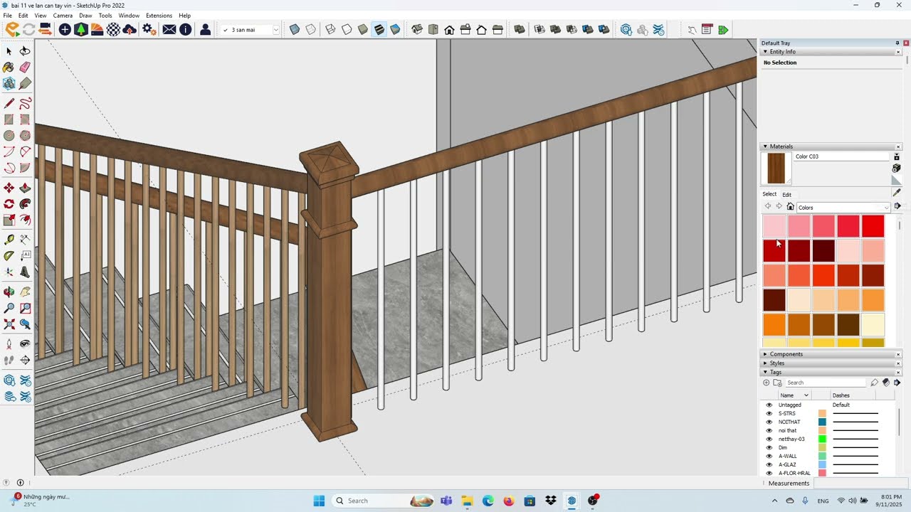Học Sketchup vẽ nhà biệt thự | Bài 12 - Vẽ lan can hoàn thiện cầu thang