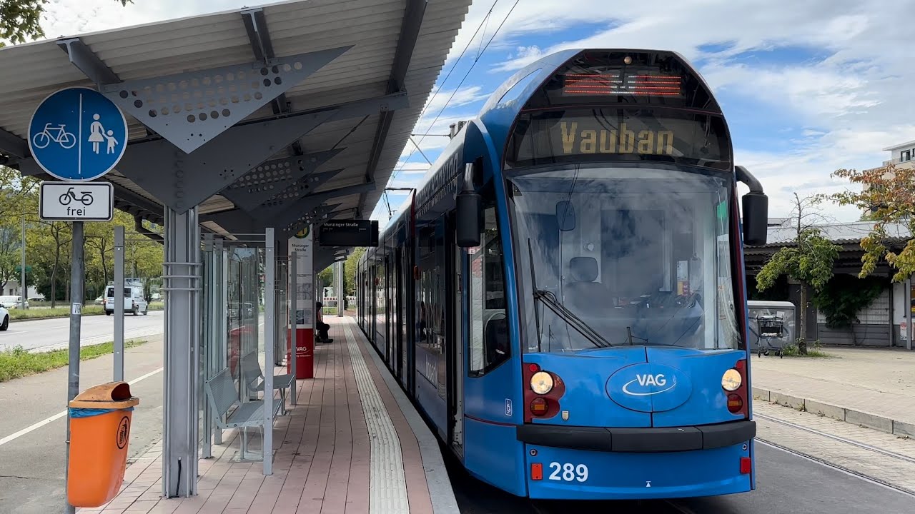 Mit Der 🚋Straßenbahnlinie3 Richtung Vauban durch❤️Freiburg ohne 🚧Baustelle,￼VAG Zentrum↔️Haid