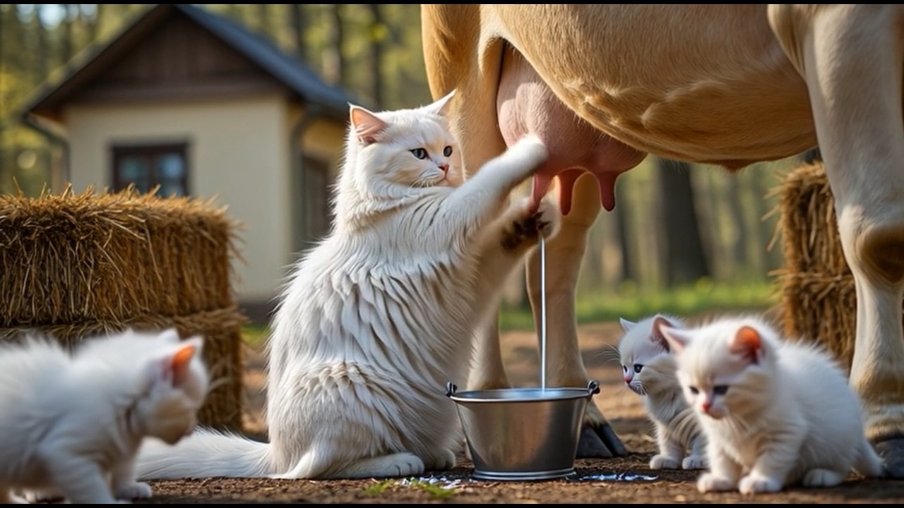 Mama Cat Trims Fur on the Farm and Makes Tiger Hat For Kittens At Home🐾🐯
