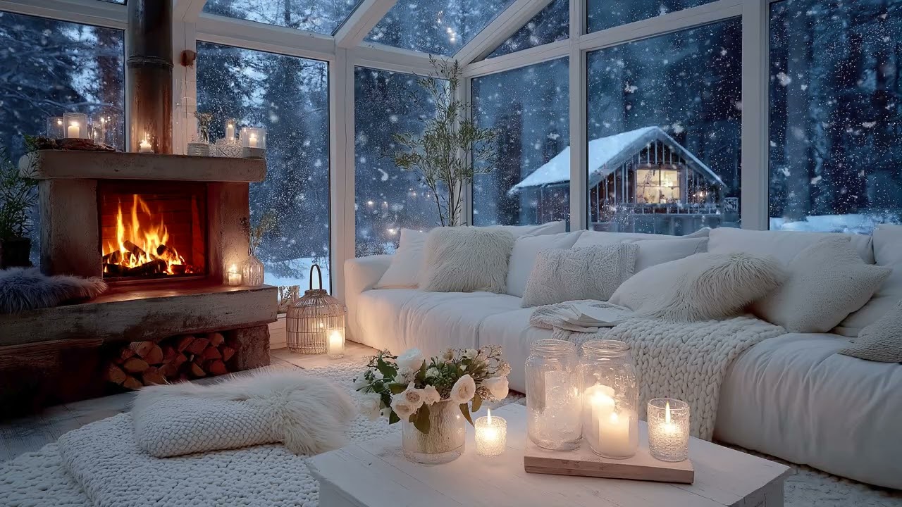 ❄️🎹 10 HOURS of Peaceful Winter Lounge Piano Music with Snowfall & Fireplace for Calm Focus & Study