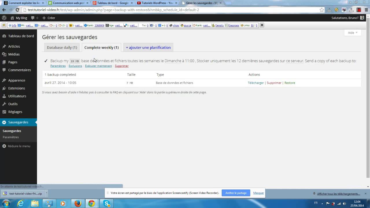 Sauvegarde automatique de WordPress avec WP Backup