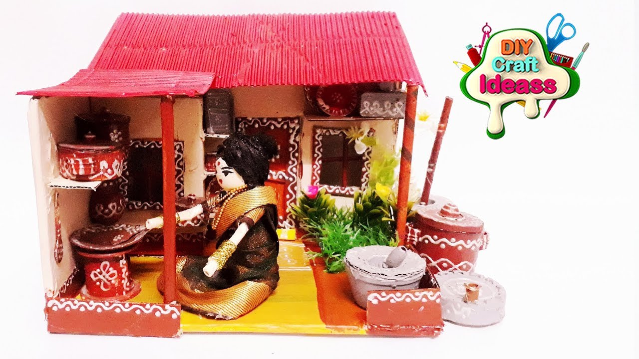 DIY Miniature indian / golu dolls making/ dasara dolls making | Village traditional kitchen /