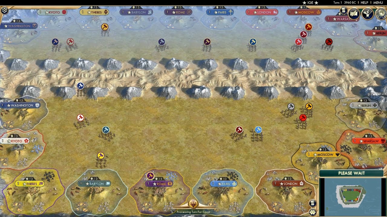 Civ 5 AI Only Timelapse: Mirror Battle (Original and Custom Civs Deathmatch)