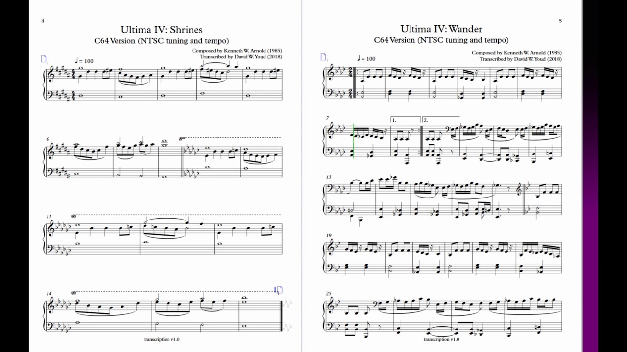 Ultima IV C64 Soundtrack Sheet Music