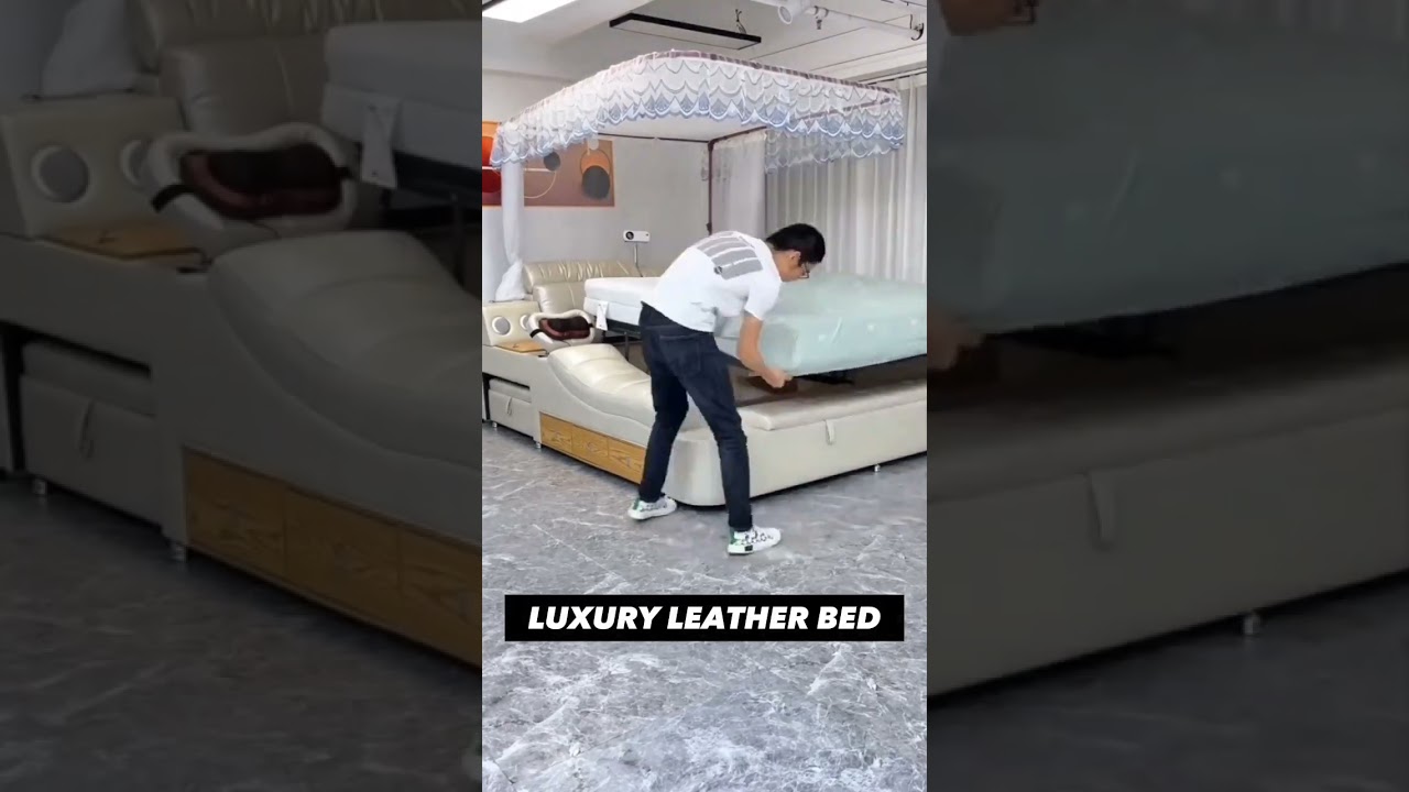 Product Link in Comments ▶️Luxury Leather Multifunctional Modern Bed Frame with Massage Chair