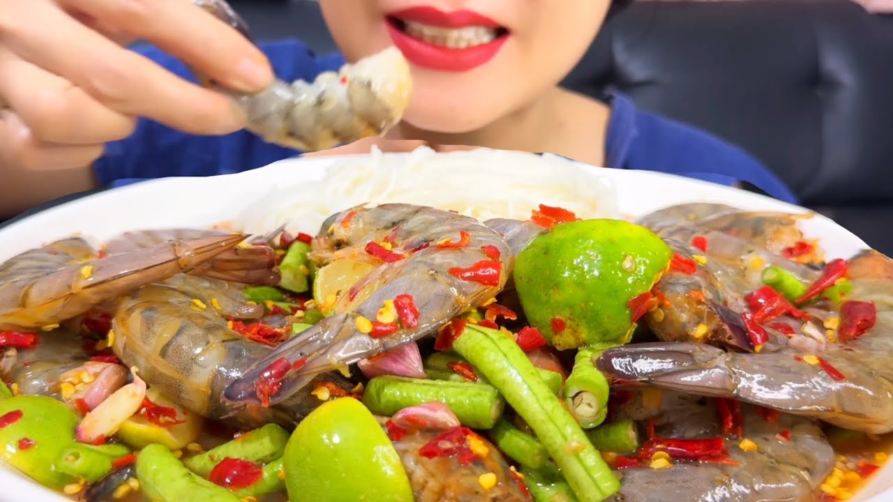 Thaifood ASMR ตำปลาร้ากุ้งดอง นัวๆ Fermented fish salad with pickled shrimp MUKBANG show