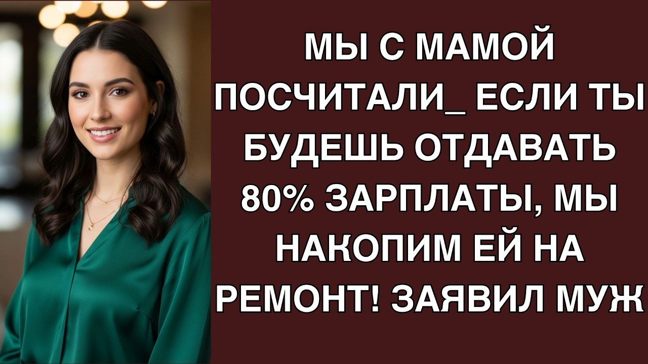 Мы с мамой посчитали  если ты будешь отдавать 80% зарплаты, мы накопим ей на ремонт! Заявил муж