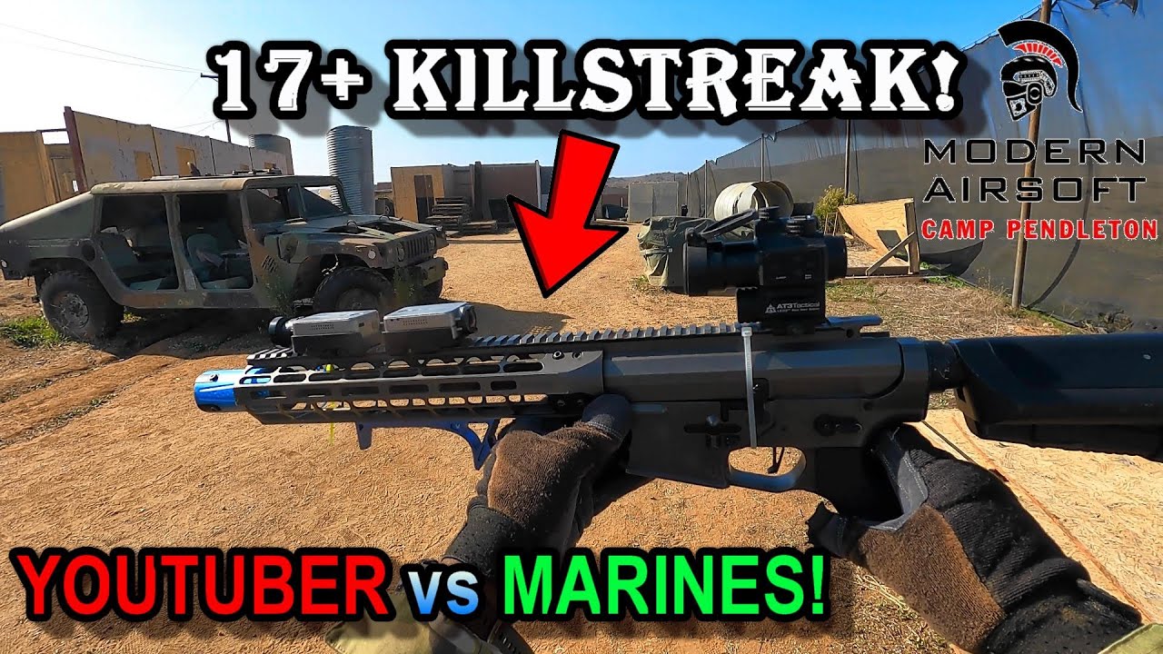 17+ Killstreak vs Active Duty Marines at Camp Pendleton Modern Airsoft.  Player w/ NO EYE PROTECTION