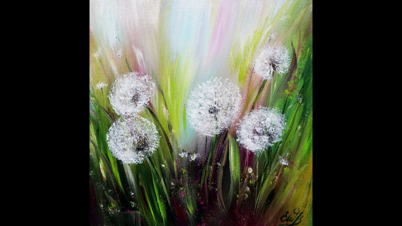 How to paint Dandelion with Acrylic, Acrylic Painting Demo, Wie malt man Pusteblumen mit Acryl, V354
