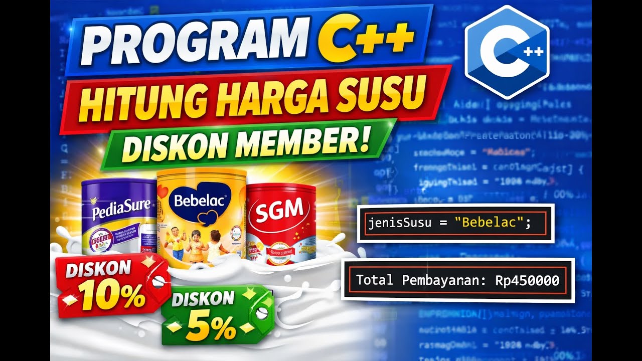Tutorial C++: Program Kasir Susu + Diskon Member | Penjelasan Lengkap per Baris! (VsCode)