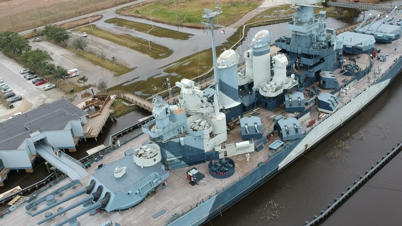 Drone flyby of USS North Carolina Battleship in Wilmington NC. Drone footage from Eric Wood.