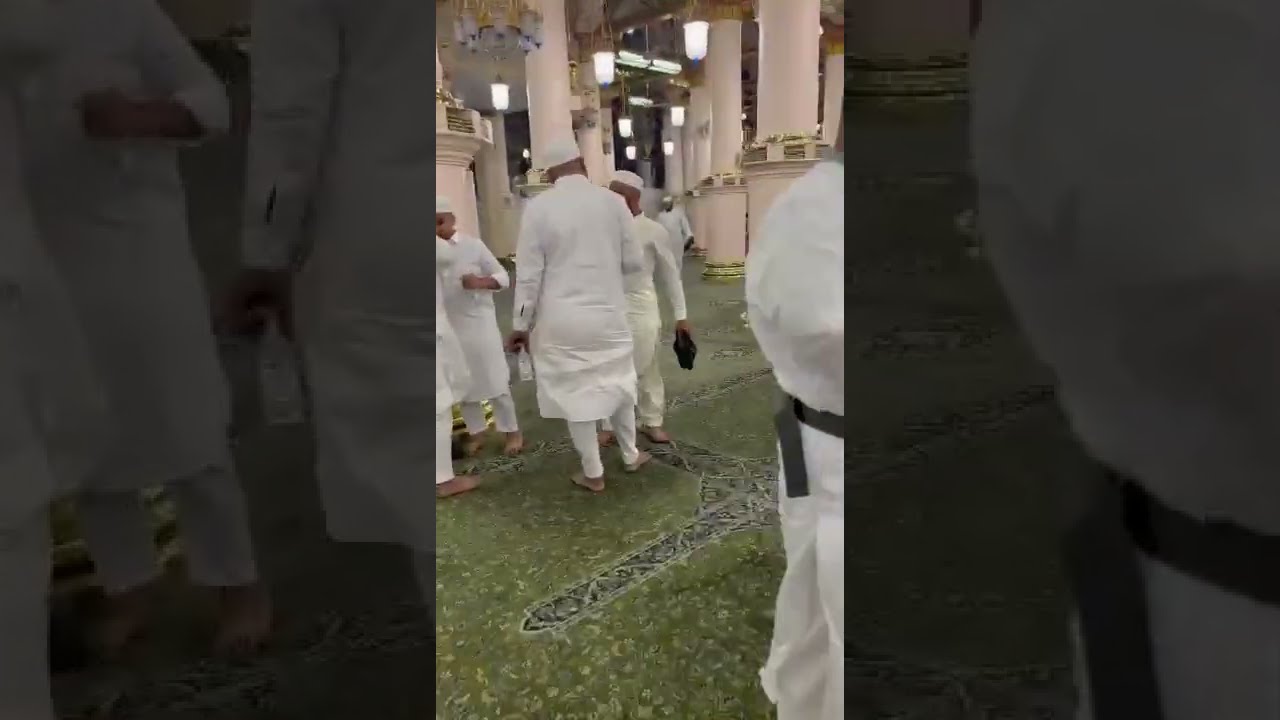 Riyad ul Jannah and Golden grills of Rawdah Mubarak - Masjid e Nabawi