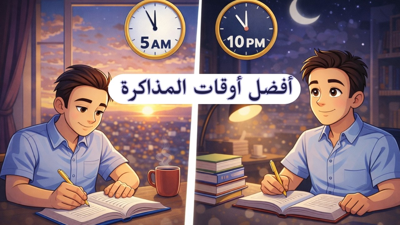 أفضل أوقات المذاكرة خلال اليوم 📚✨ كيف تختار الوقت الذهبي للتركيز والحفظ بدون تعب أو تشتت 🧠⏰