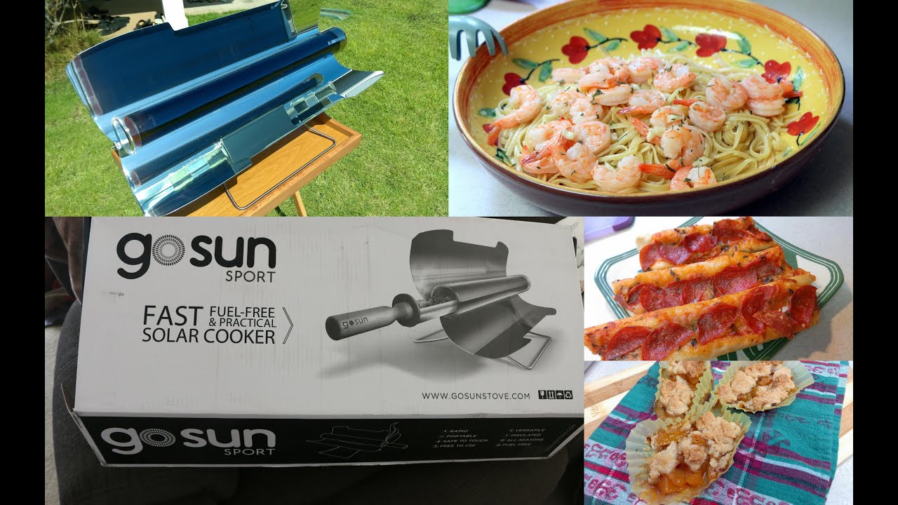 GoSun Sport solar stove ~ Shrimp Scampi, pizza and a peach crumble
