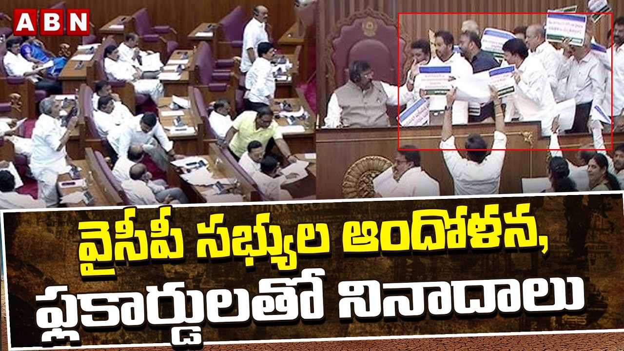 వైసీపీ సభ్యుల ఆందోళన, ఫ్లకార్డులతో నినాదాలు | YCP MLCs Protest In Council | ABN