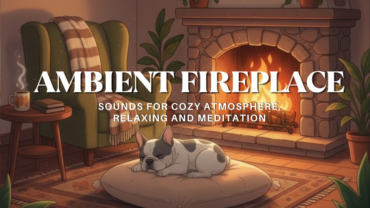 3 Hours Ambient Cozy Fireplace with Frenchie | Deep Relaxation, Meditation, Stress Relief