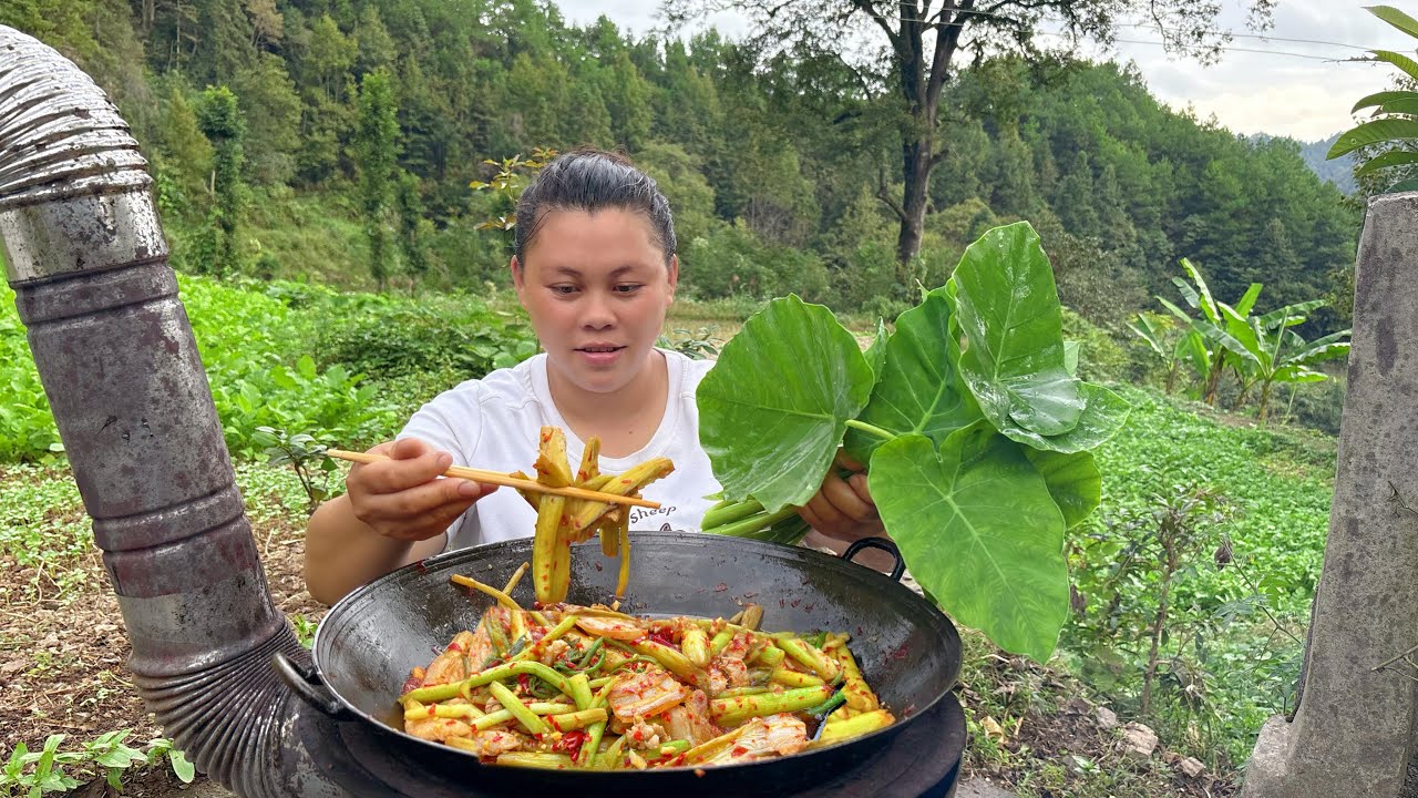 今天做一大锅酸辣的广菜炒肉吃个够 Make a sour and spicy vegetable stir fried meat today