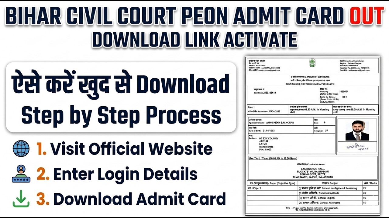 Bihar Civil Court Peon Admit Card 2026 OUT  | Bihar Civil Court Admit Card Download | patna peon
