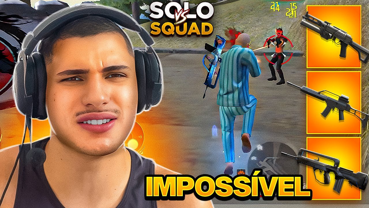 JOGUEI COM AS PIORES ARM4S DO FREE FIRE NO SOLO VS SQUAD E PASSEI RAIVA!😡