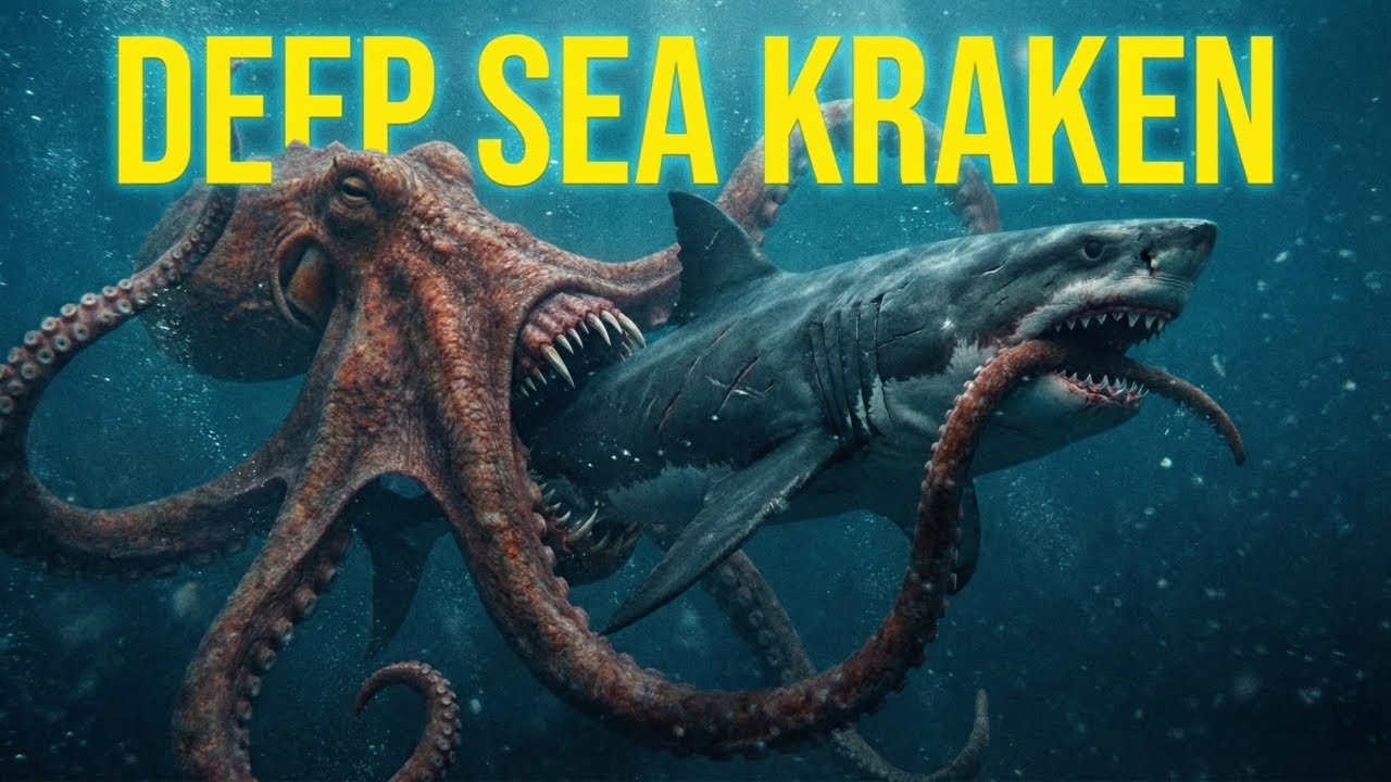 Кракен против Мегалодона — решающая битва морских чудовищ.