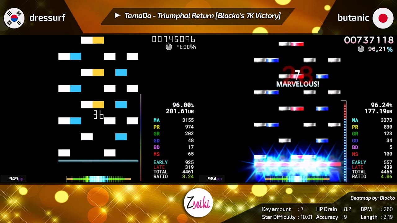 dressurf VS butanic | TamaDo - Triumphal Return [Blocko's 7K Victory] - osu!mania
