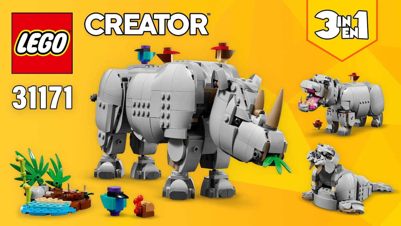 LEGO Creator 3in1 Wild Animals: Majestic Rhino with Birds (31171)[780 pcs] Hippo & Walrus | Tutorial