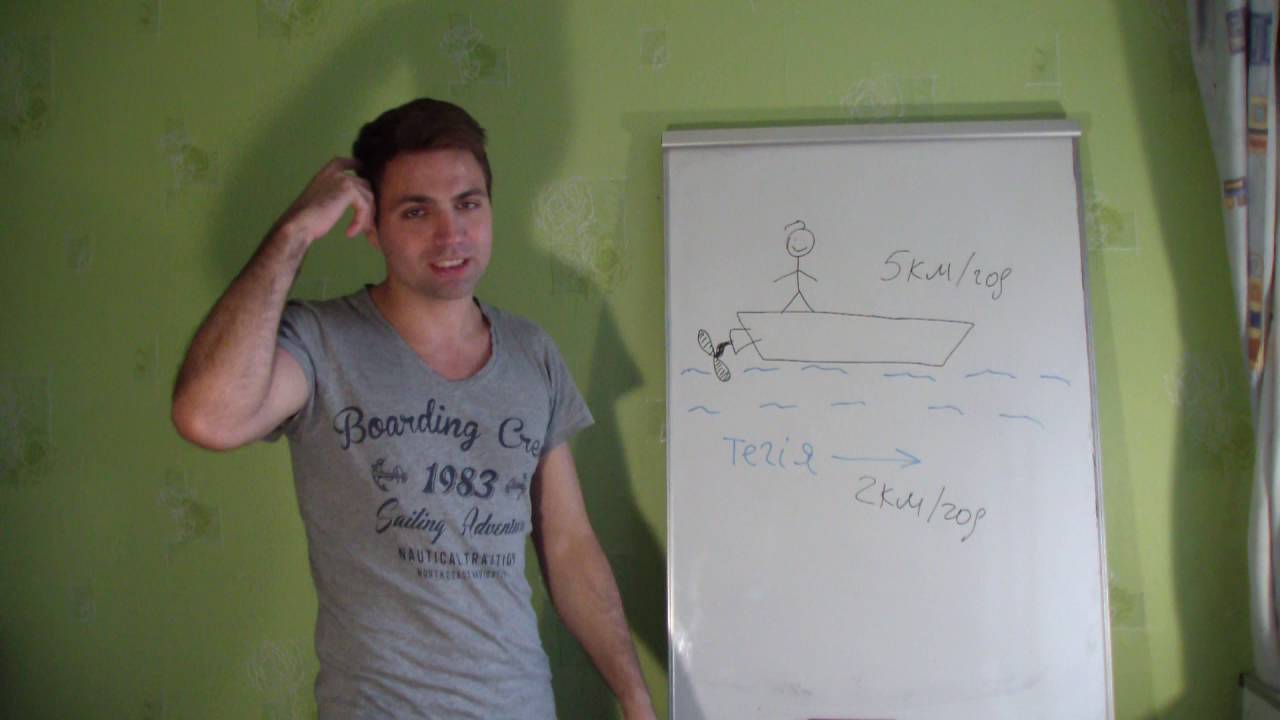 Швидкість ЗА/ПРОТИ течії. Задача