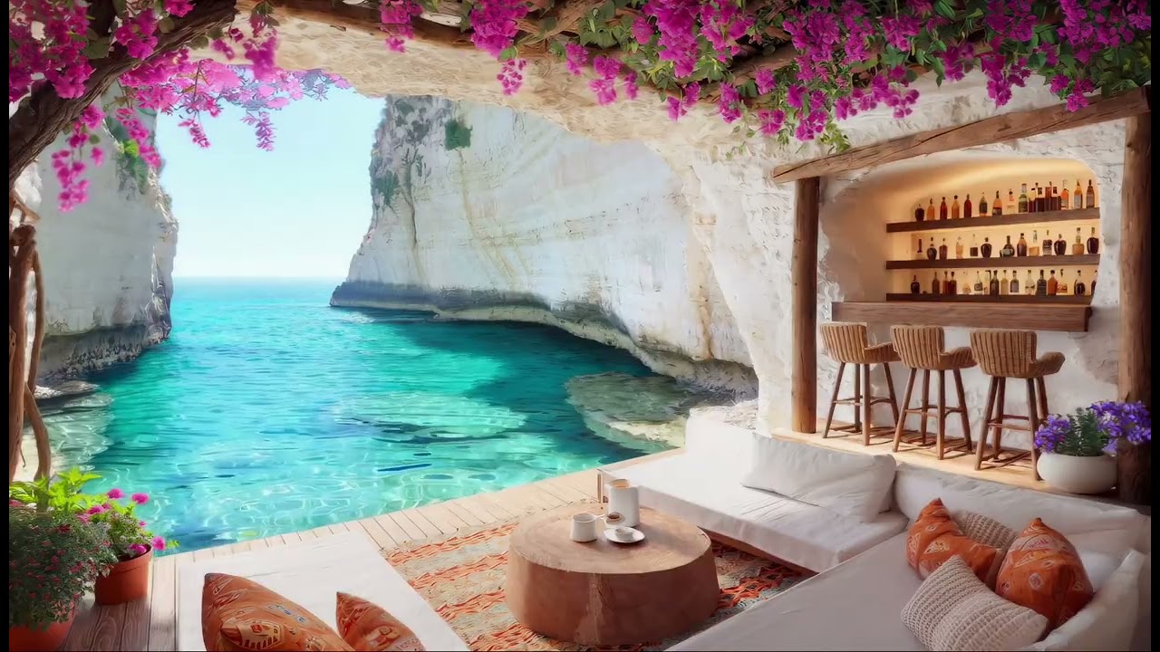 Mediterranean Sea Cave Lounge Ambience 3 Hours | Chill Music + Ocean Water