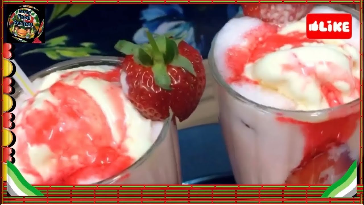 Tasty strawberry milkshake recipe for you . Vanilla flavour ice cream 