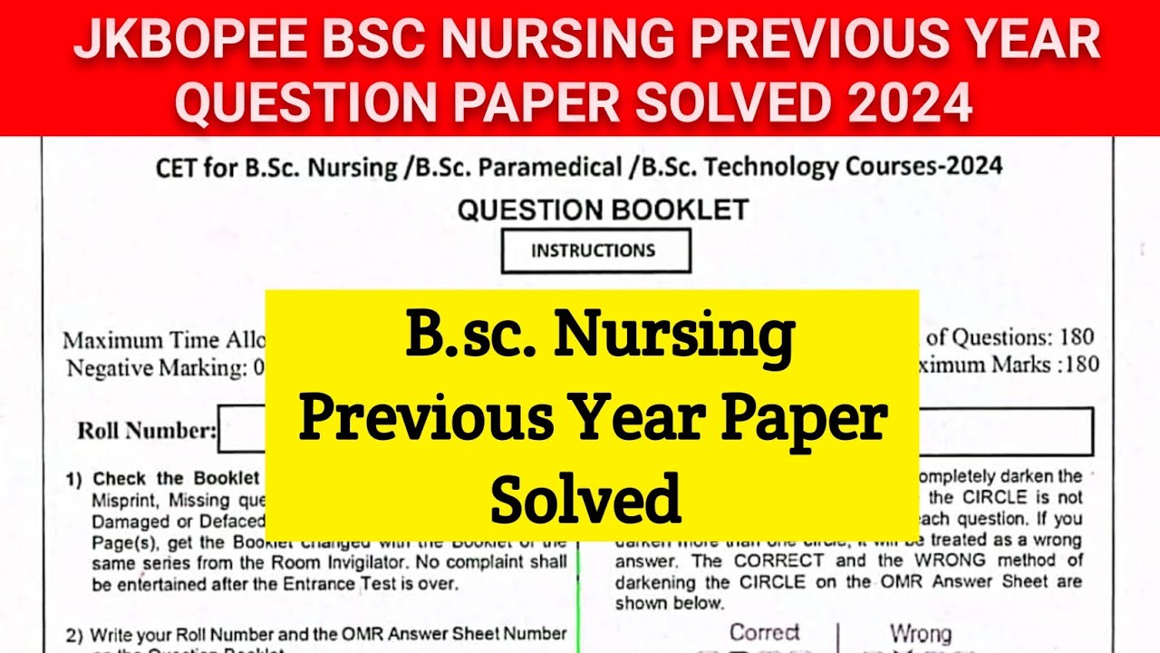 JKBOPEE BSC NURSING PREVIOUS YEAR QUESTION PAPER 2024 !! JKBOPEE Bsc Nursing Question Paper Solved