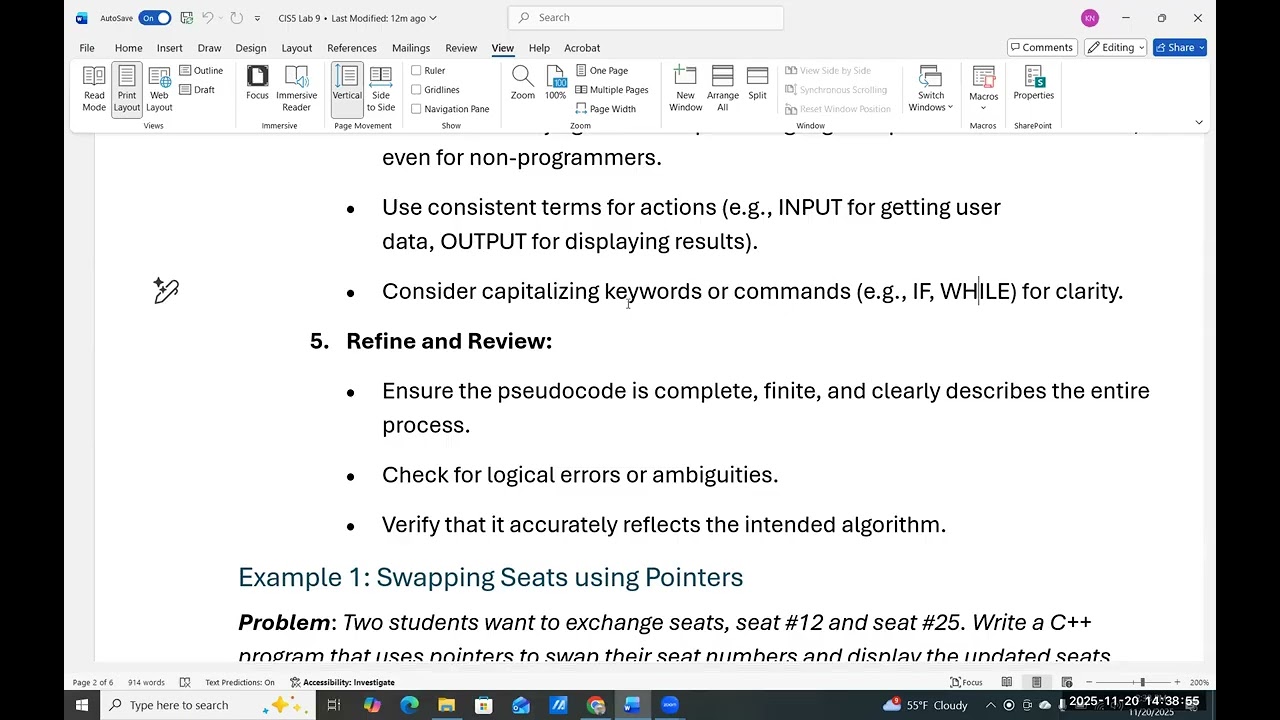 CIS-5 Lab 9: C++ Dynamic Memory Allocation, Pointers, Pseudocode and Flowchart.