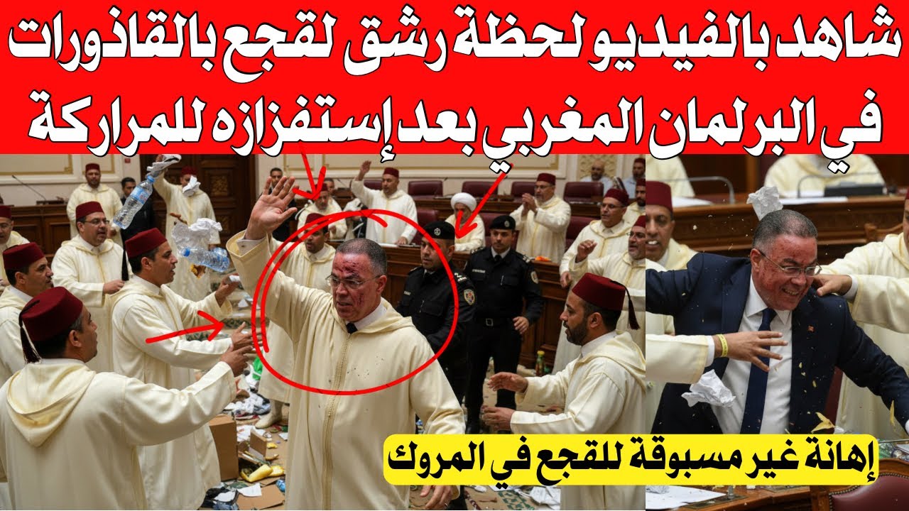 شاهد بالفيديو لحظة رشق لقجع بالقاذ،،ورات في البرلمان المغربي بعد إستفزازه للمراركة بكلماته 