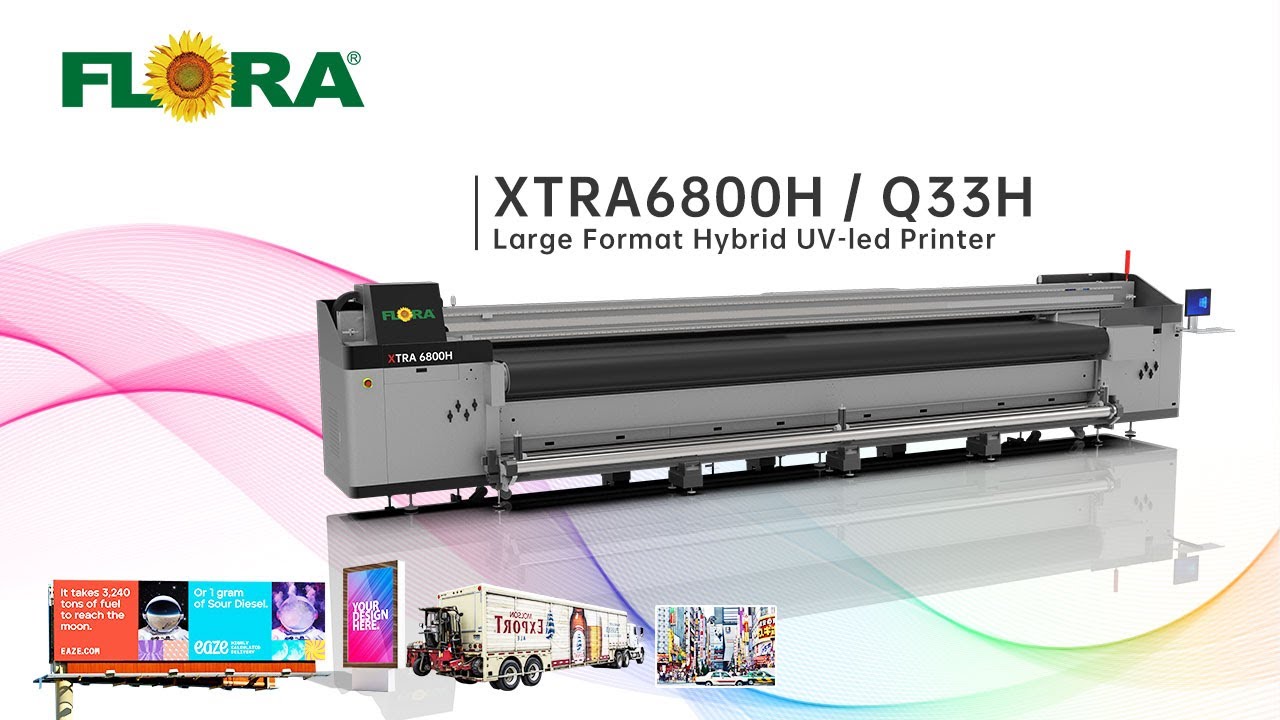 FLORA Large Format Hybrid UV -led Printing up to 360㎡/h, Amazing Print Width of 6800mm.