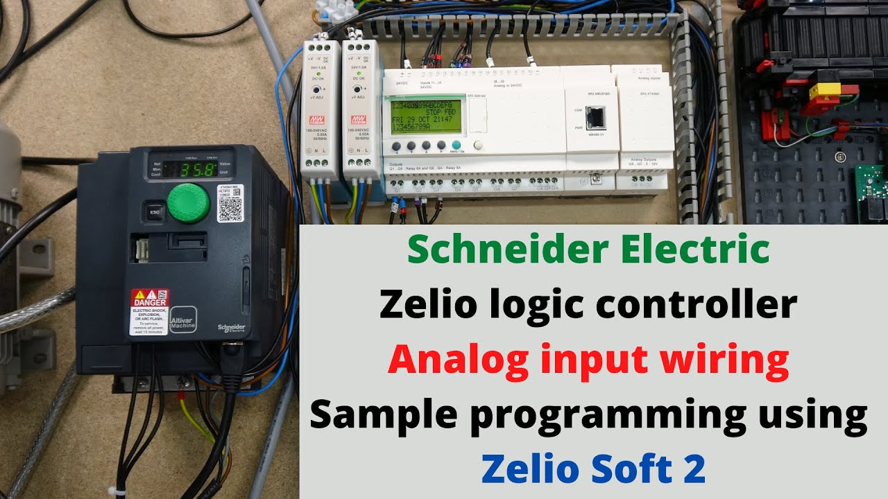 Schneider Electric Zelio logic controller analog input wiring, sample programming using Zelio Soft 2