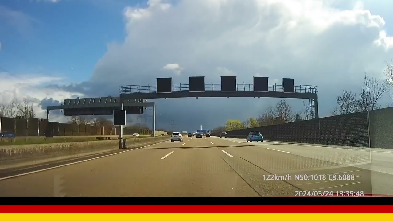 Fantastic highway (A5) drive from FRANKFURT to BASEL (Swiss) March 2024