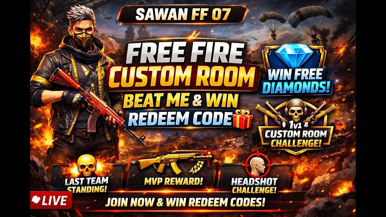 🏆 FREE FIRE CUSTOM ROOM | Beat Me & Win REDEEM CODE 🎁