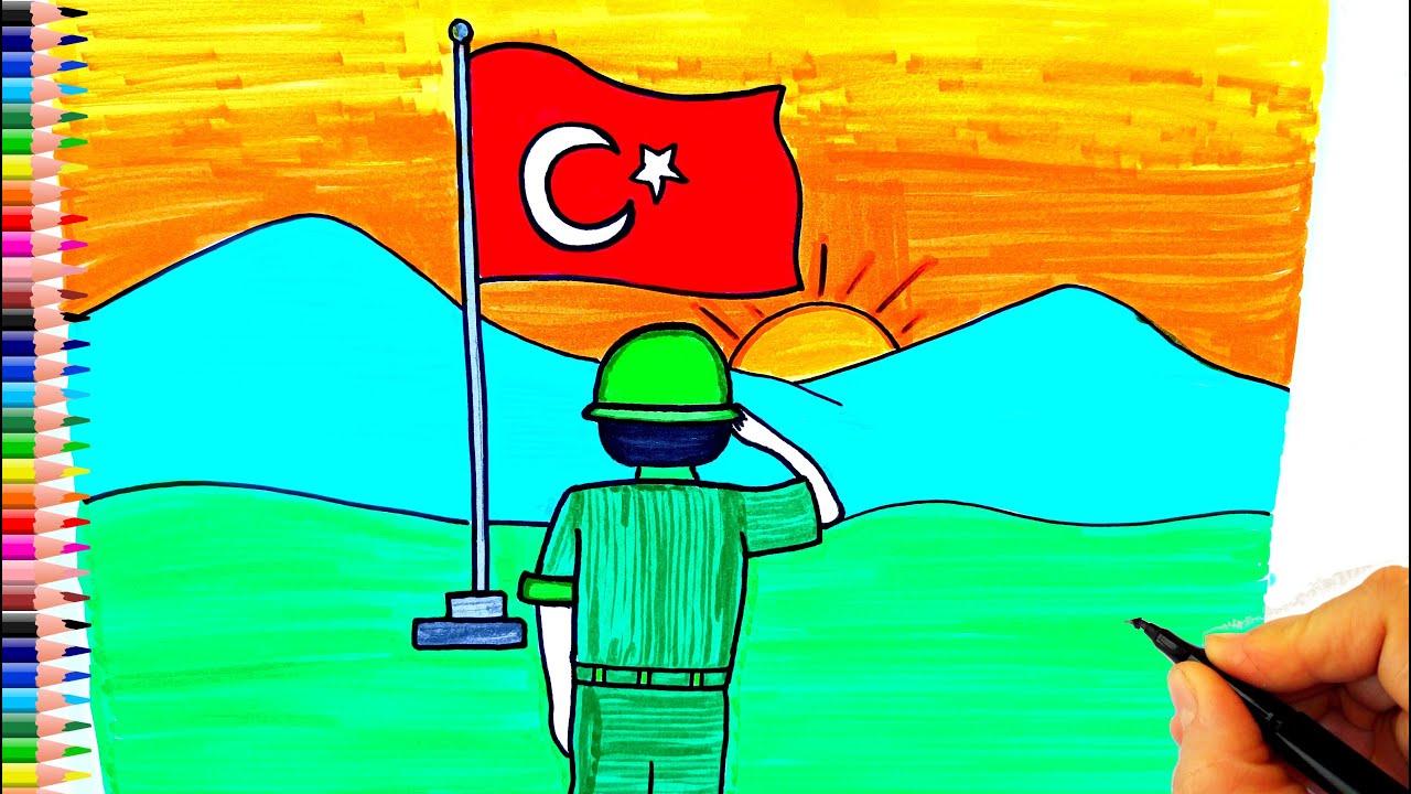 18 Mart Çanakkale Zaferi Resmi Çizimi - Asker Çizimi - 18 Mart Resmi Çizimi - Çanakkale Zaferi Çizim