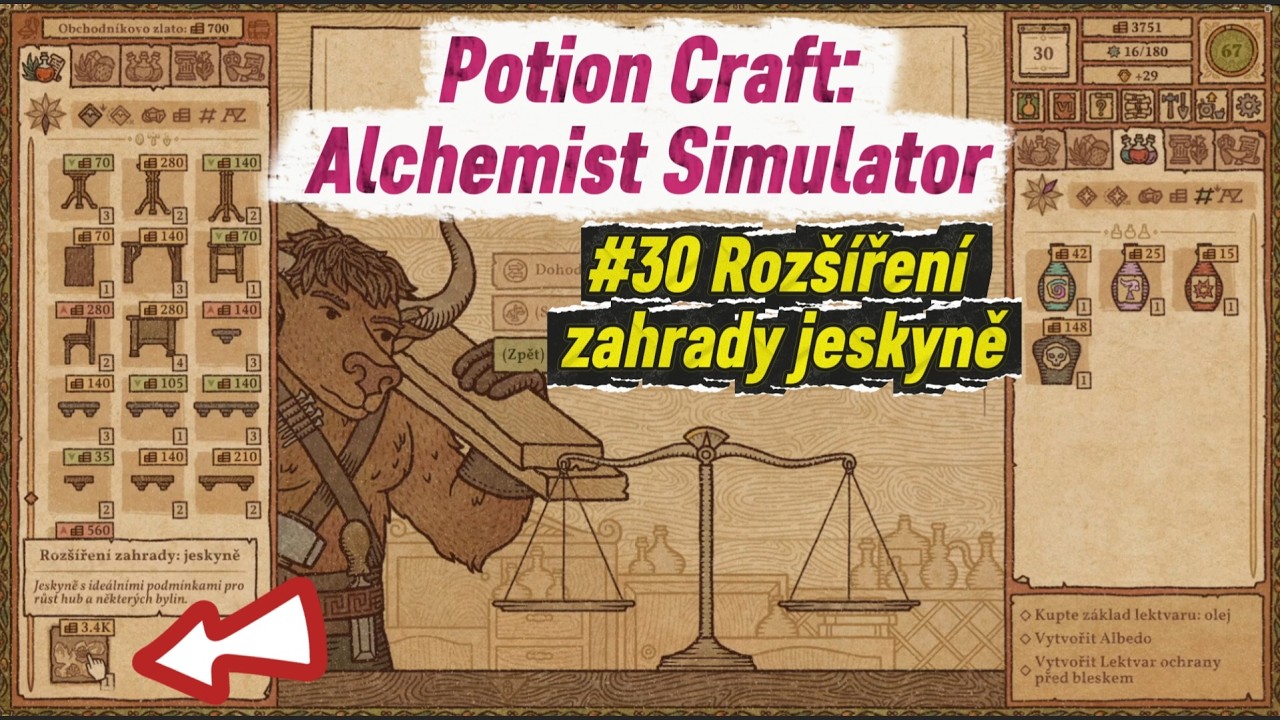 Potion Craft: Alchemist Simulator CZ | G #30 | Rozšíření zahrady jeskyně | Silný lektvar levitace