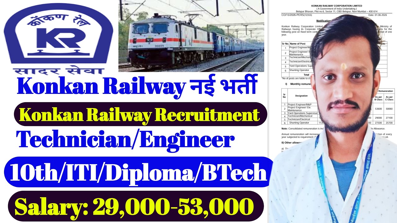 Konkan Railway Latest Recruitment 2026 | Technician & Engineer Vacancy | Railway jobs 2026 | KRCL